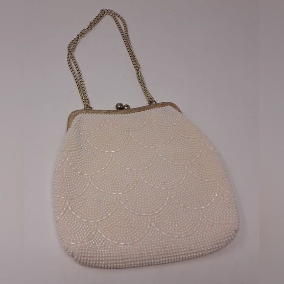 Vintage Beaded Purse Colorful White Gold 60s 70s Hand Bag Satchel Depression Era - Picture 3 of 11